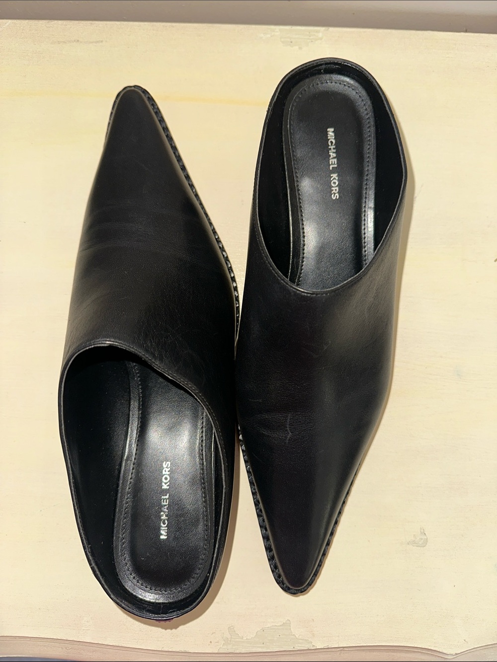 Michael Kors Black Leather Pointed Toe Mule Booties Size 8